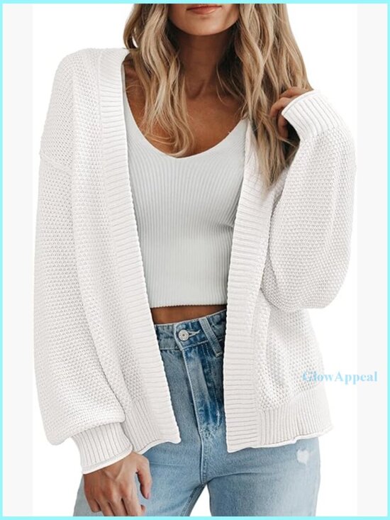 Sweaters - Oversized V-Neck Cardigan Sweater, Lightweight Knit, Loose Fit, Long Sleeve